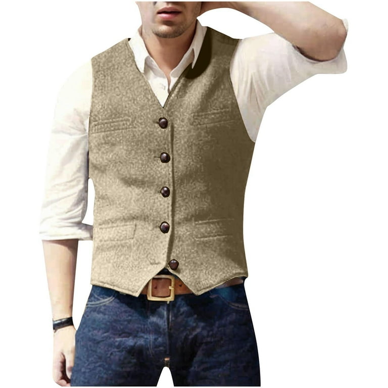 Dovford Men's Western Cowboy Suit Vest Slim Fit Faux Suede Leather