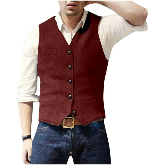 Dovford Men's Western Cowboy Suit Vest Slim Fit Faux Suede Leather Dress Vests Waistcoat for Wedding