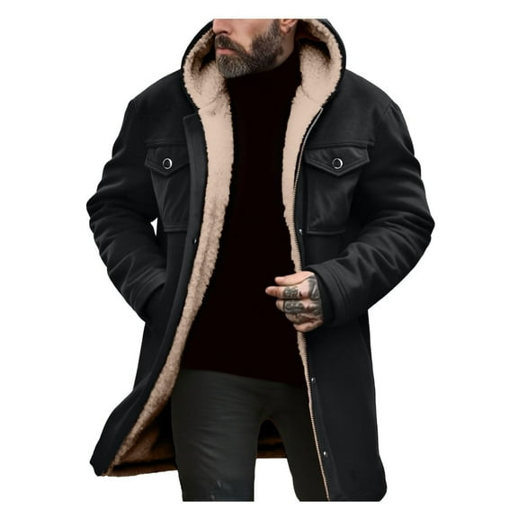 Dovford Men's Western Cowboy Vintage Suede Jacket Zip Up Plush Collar Coats Faux Leather Winter Long Jackets with Hooded
