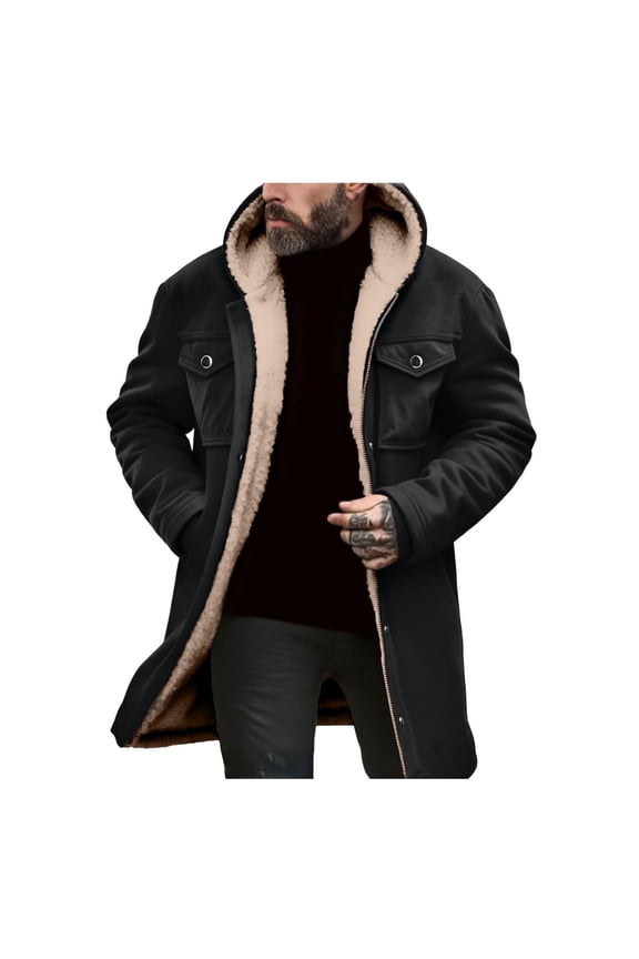 Men's Western Cowboy Vintage Suede Jacket Zip Up Plush Collar Coats Faux Leather Winter Long Jackets with Hooded