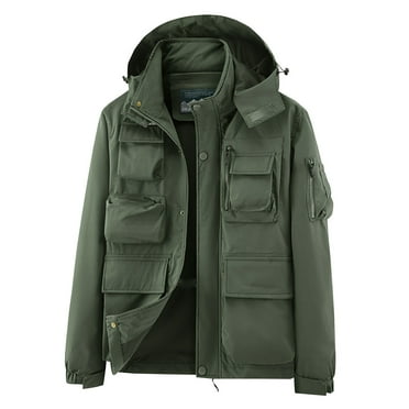 Dovford Men's Winter Jacket Lightweight Breathable Coats Warm Cargo Jackets Multi Pockets Stand Collar Jacket with Hooded