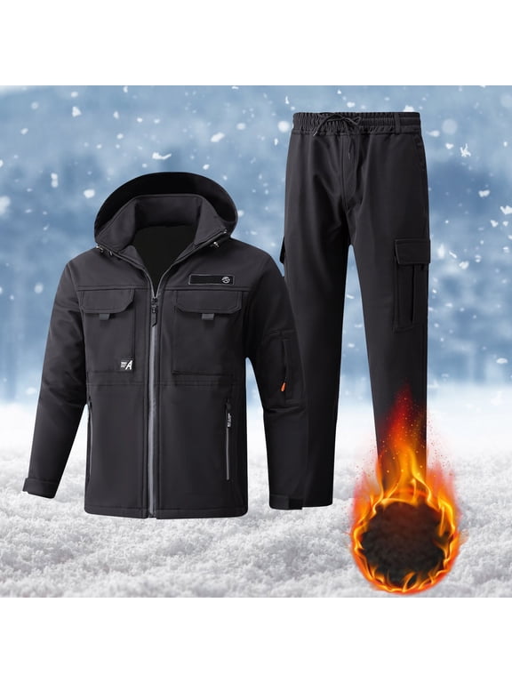 Men's Winter Snow Coat Ski Suits, Men Warm Thickening Hooded Insulated Waterproof Waterproof Snowboard Snowsuits Set