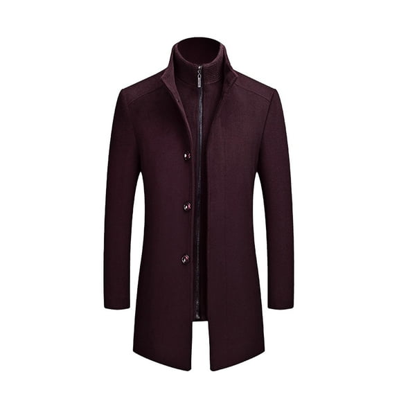 Dovford Men's Winter Trench Coat Long Sleeve Notch Lapel Single Breasted Quilted Cotton Long Overcoat Jacket Wool Pea Coat