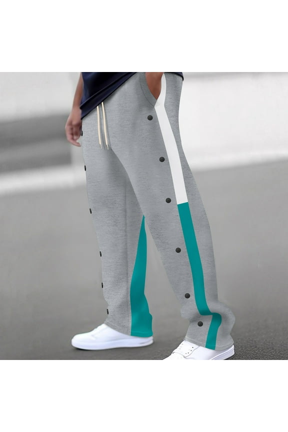 Men's Youth Loose Fit Tear-Away Pants Snap Button Sports Running Basketball Sweatpants