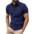 thumbnail image 1 of Dovford Men's Zip Up Polo Shirts Waffle Slim Fit Casual Short Sleeve Golf Shirts Contrast Color Athletic Pocket Shirts, 1 of 2