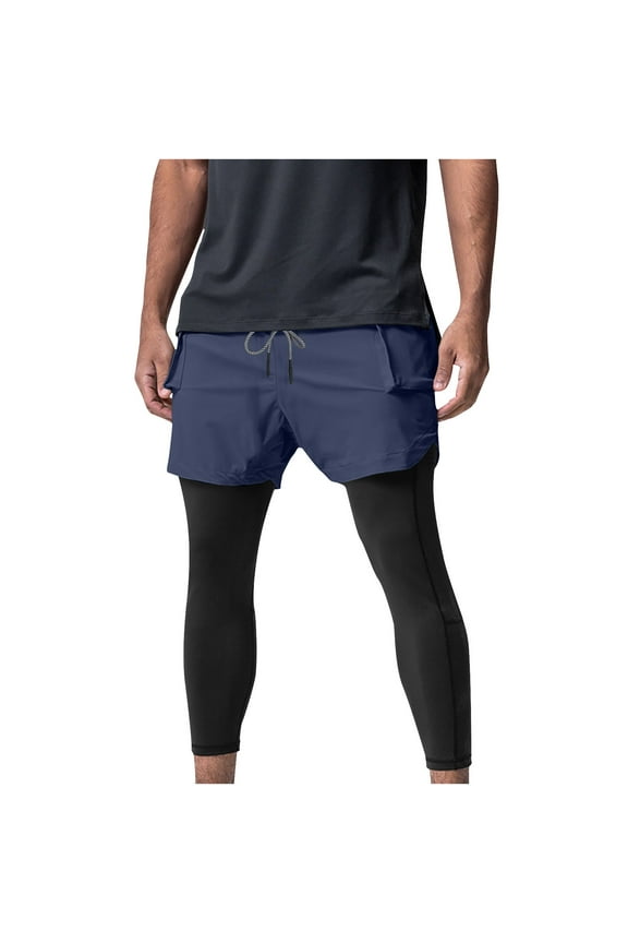 Mens 2 in 1 Running Pants Workout Compression Tights Zip Pockets Sweatpants Gym Leggings Jogger Trouser Sport Tracksuit