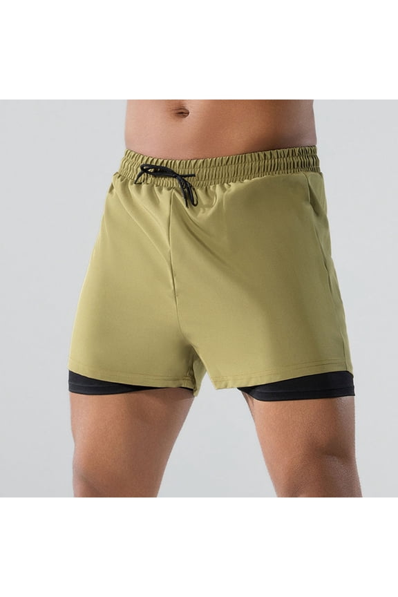 Mens 2-in-1 Swim Trunks with Compression Liner 7" Quick Dry Athletic Running Beach Board Shorts with Pockets