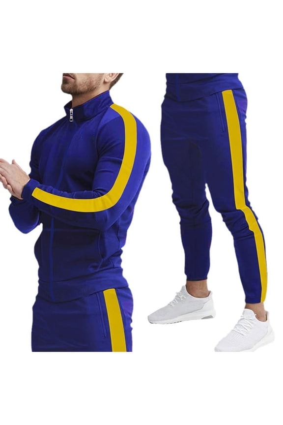 Mens 2025 2 Pieces Solid & Colorblock Tracksuit Outfit Set, Jogging Sport Gym Sweatsuit Pants Activewear Jumpsuit