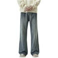 thumbnail image 1 of Dovford Mens Baggy Jeans Relaxed Solid Elastic Waist Distressed Cargo Denim Pants Trousers, 1 of 4