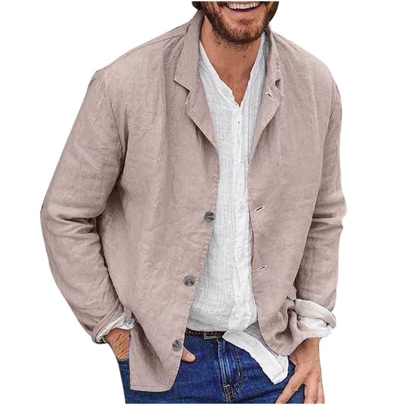 Dovford Mens Casual Button Down Shirts Jacket Long Sleeve Wrinkle-Free Single Breasted Spring Fall Lightweight Solid Jacket