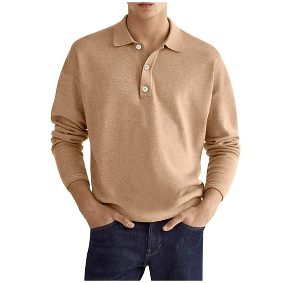Dovford Mens Casual Knit Polo Shirt Classic Long Sleeve Thermal Basic Button Down Golf Shirts
