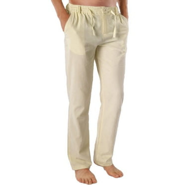 Dovford Mens Casual Linen Pants Loose Fit Elastic Drawstring Waist Straight-Legs Summer Yoga Beach Long Pants