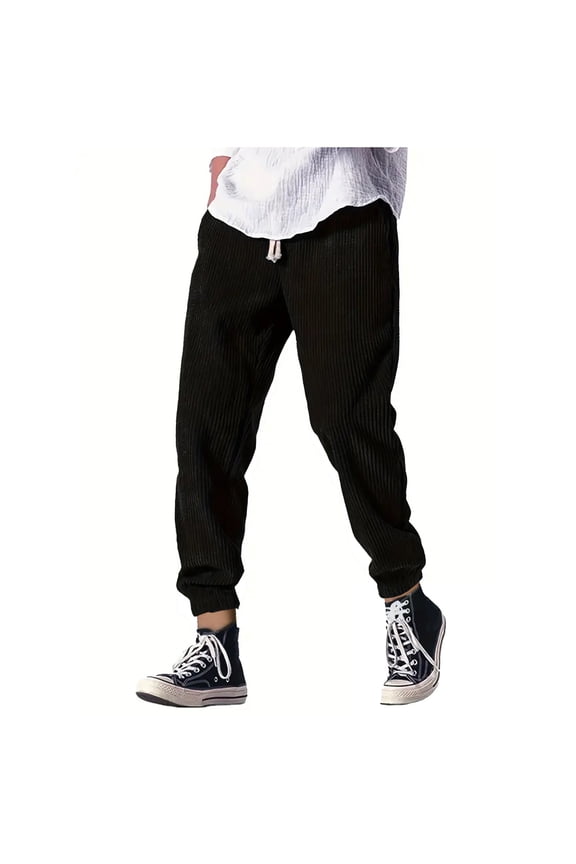 Mens Casual Pants Waffle Textured Drawstring Stretch Elastic Waist Tapered Joggers with Pockets