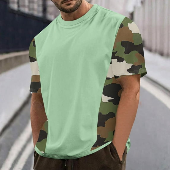 Dovford Mens Casual Short Sleeve Tops Summer Crew Neck Loose T-Shirt Camouflage Colorblock Shirts Cute Tee Clothes Plus Size