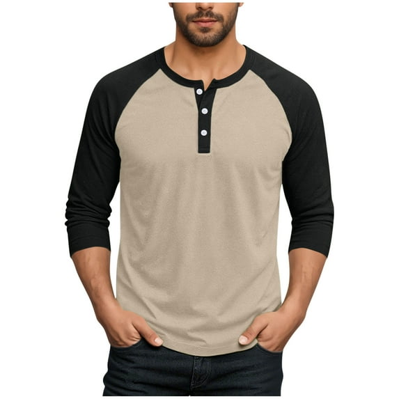 Dovford Mens Casual Slim Fit T-Shirts Henley Shirts Raglan Long Sleeve Jersey Baseball T Shirts Fall Crewneck Color Block Shirt