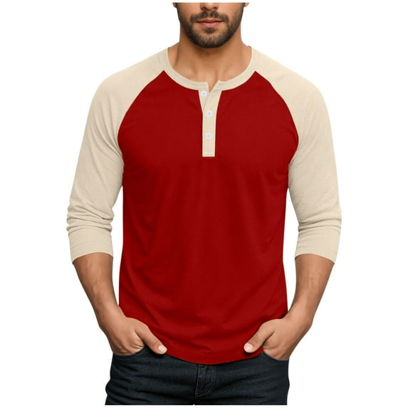 Dovford Mens Casual Slim Fit T-Shirts Henley Shirts Raglan Long Sleeve Jersey Baseball T Shirts Fall Crewneck Color Block Shirt