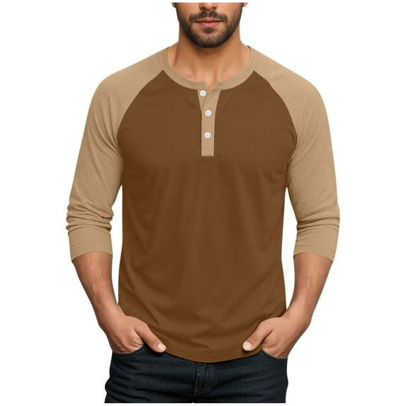 Dovford Mens Casual Slim Fit T-Shirts Henley Shirts Raglan Long Sleeve Jersey Baseball T Shirts Fall Crewneck Color Block Shirt