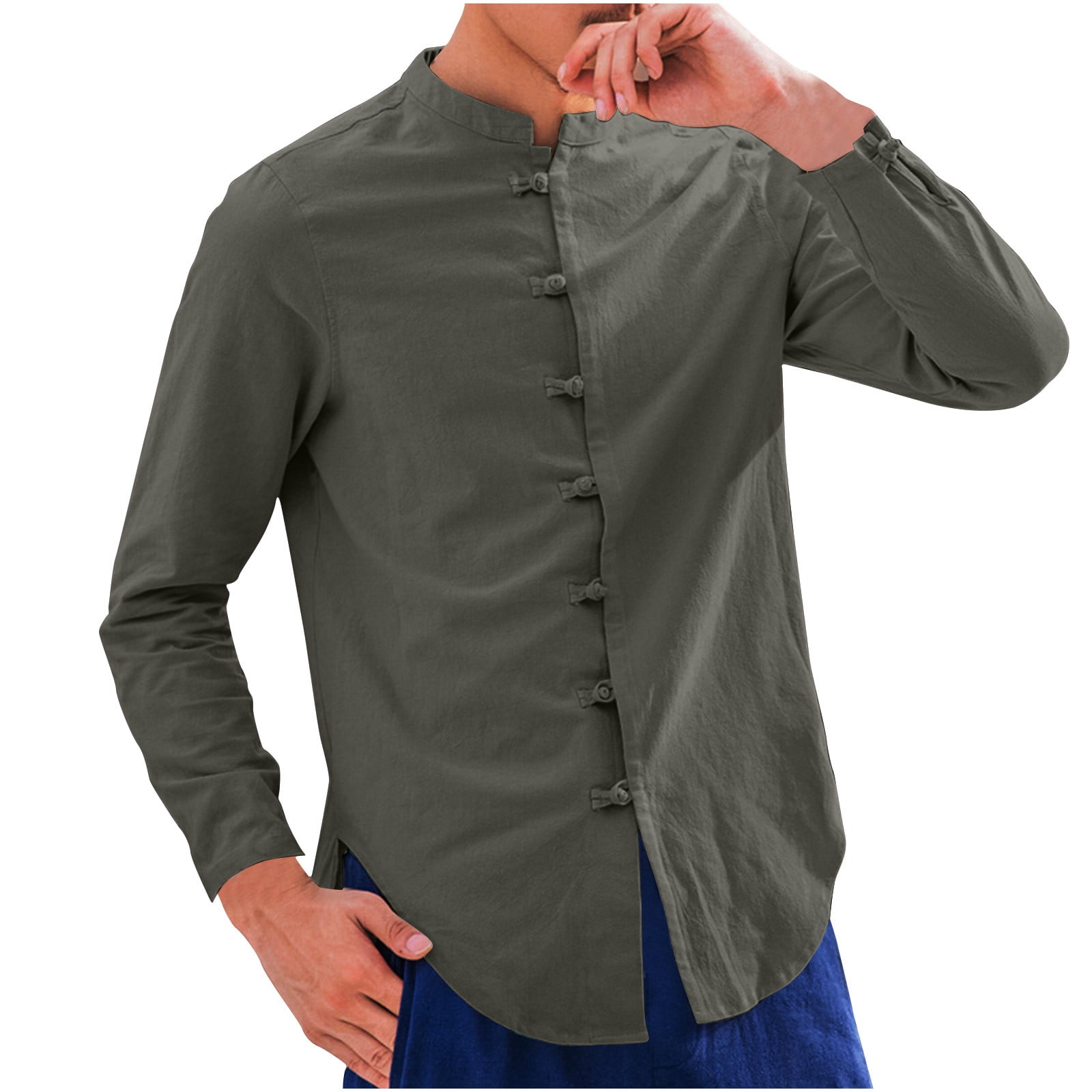 Dovford Mens Chinese Collar Shirt Men's Cotton Linen Shirts Long Sleeve  Button Down Shirt Band Collar Beach Shirts Summer Tops Shirts for Men -  Walmart.com