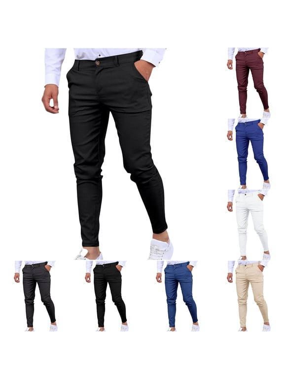 Mens Chinos Slim Fit Pants Flat Front Stretch Skinny Tapered Dress Pants Comfort Casual Solid Trousers 2024
