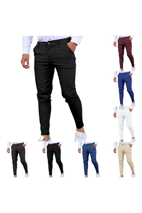 Mens Chinos Slim Fit Pants Flat Front Stretch Skinny Tapered Dress Pants Comfort Casual Solid Trousers 2024