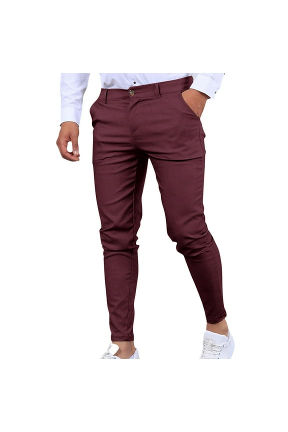 Mens Chinos Slim Fit Pants Flat Front Stretch Skinny Tapered Dress Pants Comfort Casual Solid Trousers 2024