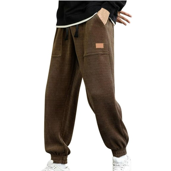 Dovford Mens Corduroy Joggers Pants Casual Cargo Pants Drawstring Elastic Waist Baggy Tapered Sweatpants with Pockets
