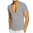 thumbnail image 1 of Dovford Mens Deep V Neck T Shirt Stretch Muscle Gym Workout Tee Shirt Short Sleeve Slim Fit Low Cut Tank Tops, 1 of 5