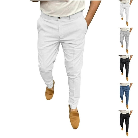 Dovford Mens Dress Pants 2024 Slim Casual Pants Flat Front Stretch Tapered Pants Work Office Fall Fashion Trousers Pockets