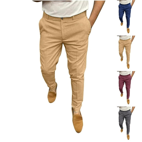 Dovford Mens Dress Pants 2024 Slim Casual Pants Flat Front Stretch Tapered Pants Work Office Fall Fashion Trousers Pockets