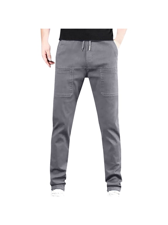 Mens Elastic Waist Solid Color Jeans Pants for Seniors Adaptive Mens Pants for Elderly with Zipper