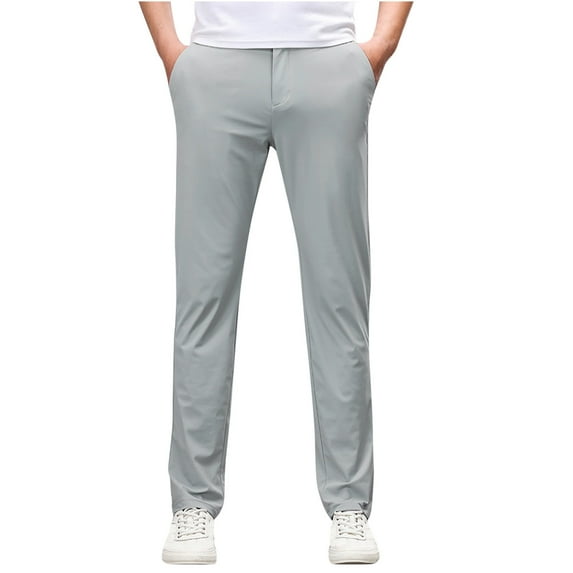 Dovford Mens Elastic Waist Solid Color Jeans Pants for Seniors Adaptive Mens Pants for Elderly with Zipper