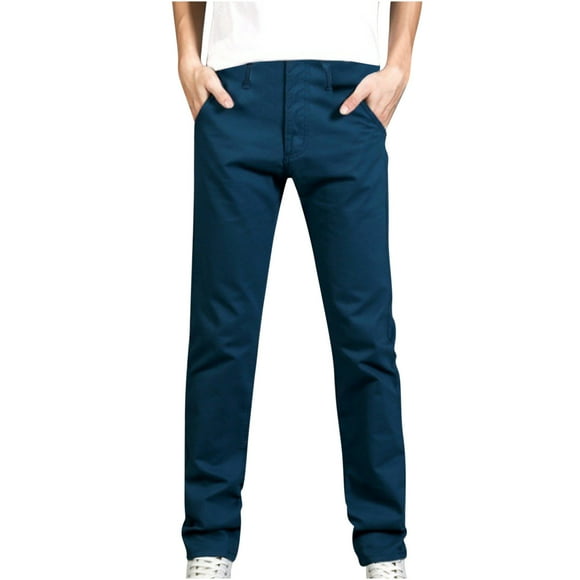 Dovford Mens Elastic Waist Solid Color Jeans Pants for Seniors Adaptive Mens Pants for Elderly with Zipper
