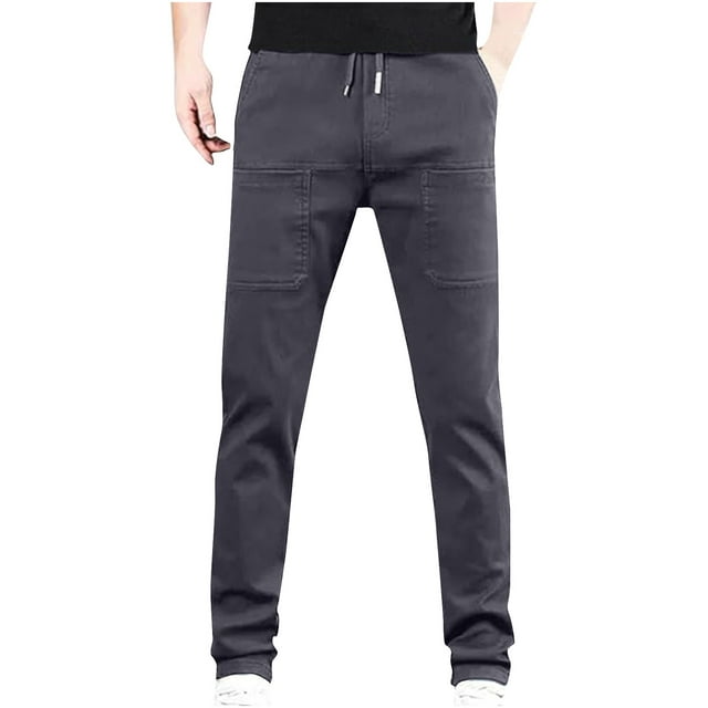 Dovford Mens Elastic Waist Solid Color Jeans Pants for Seniors Adaptive Mens Pants for Elderly with Zipper