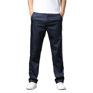 Dovford Mens Elastic Waist Solid Color Jeans Pants for Seniors Adaptive Mens Pants for Elderly with Zipper