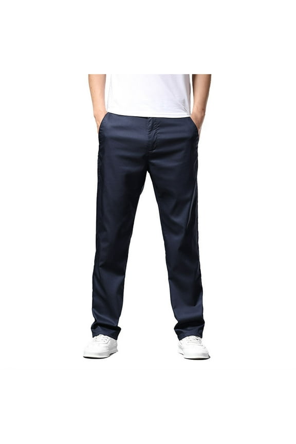 Mens Elastic Waist Solid Color Jeans Pants for Seniors Adaptive Mens Pants for Elderly with Zipper