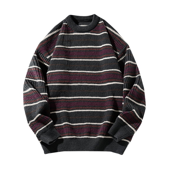 Dovford Mens Fashion Crewneck Pullover Sweater Soft Casual Striped Color Block Sweaters Thermal Cottton Knitted 