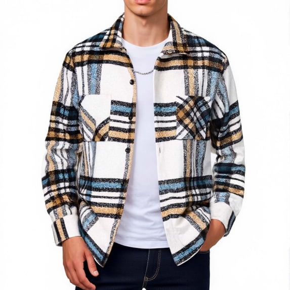 Dovford Mens Flannel Shirts Long Sleeve Button Down Shirt with Pocket Casual Shirts Work Shirts for Men