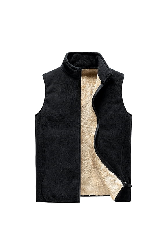 Mens Full Zip Sweater Fleece Vest, Sherpa Lined Stand Collar Vests with Pocket