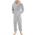 thumbnail image 1 of Dovford Mens Fuzzy Fleece Hooded Jumpsuits Long Sleeve Zip Up One Piece Plush Pajamas Onesies Big and Tall Overall Rompers, 1 of 7