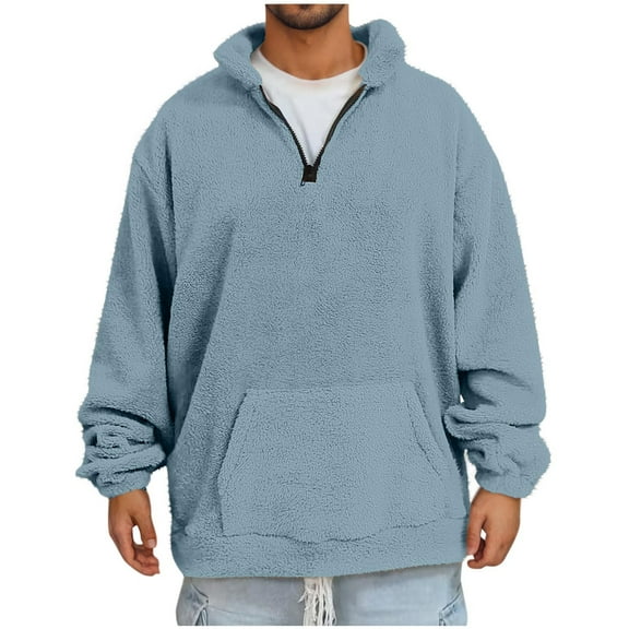 Dovford Mens Fuzzy Sherpa Sweatshirt Buffalo Plaid Pullover Quarter Zip Winter Warm Fleece Sweatshirts with Pocket