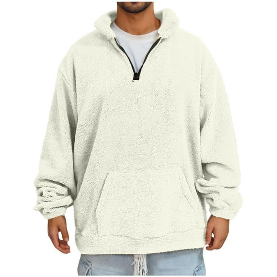 Dovford Mens Fuzzy Sherpa Sweatshirt Buffalo Plaid Pullover Quarter Zip Winter Warm Fleece Sweatshirts with Pocket