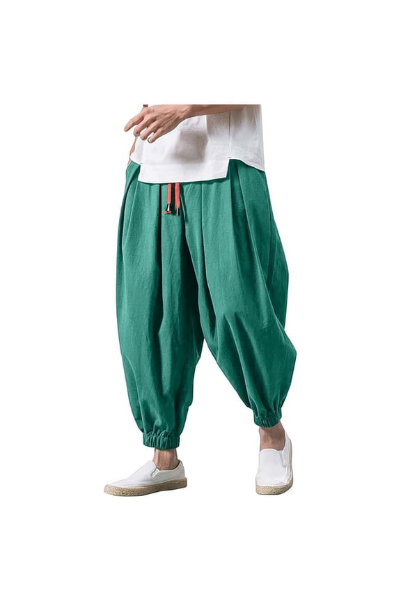 Mens Hip Hop Harem Pants Fashion Solid Color Oversized Tapered Pants Casual Comfy Elastic Drawstring Baggy Trouser