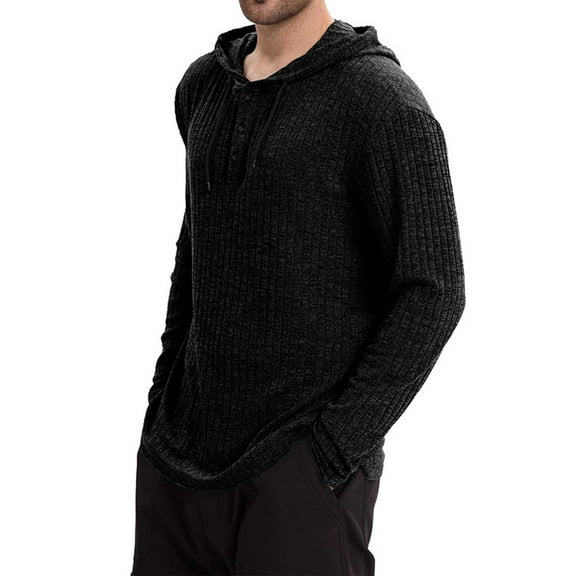 Dovford Mens Hoodies Lightweight Knitted Sweater Long Sleeve Drawstring Slim Fit Pullover Sweatshirt