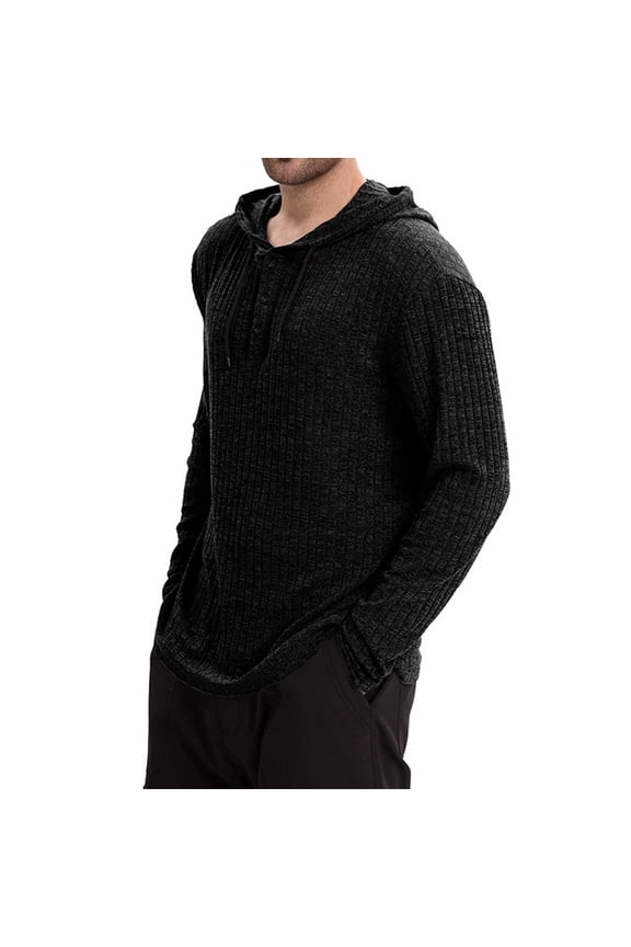 Mens Hoodies Lightweight Knitted Sweater Long Sleeve Drawstring Slim Fit Pullover Sweatshirt