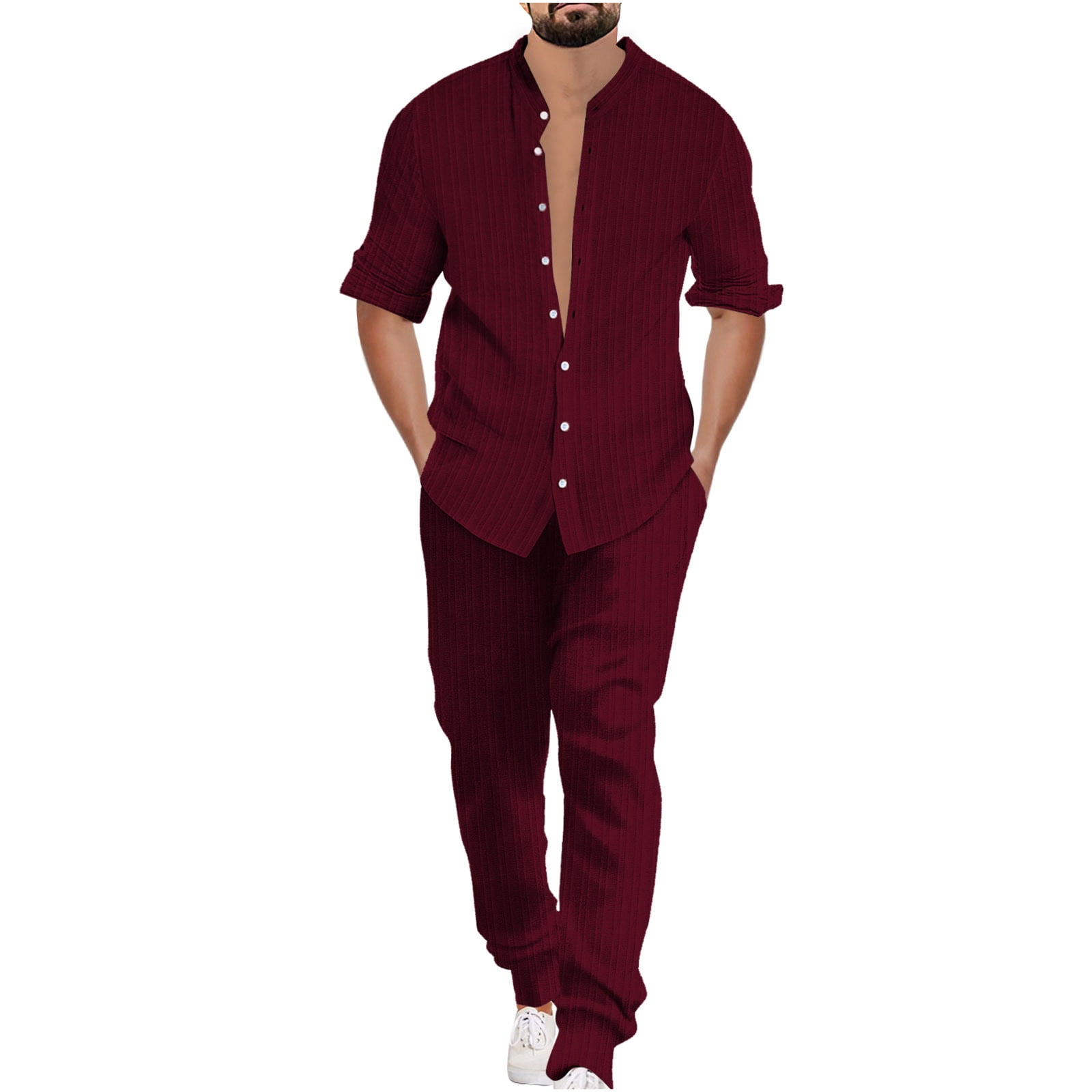 MANZINI FENDI 2-Piece Men's Button Leisure Suit Solid Color Tan
