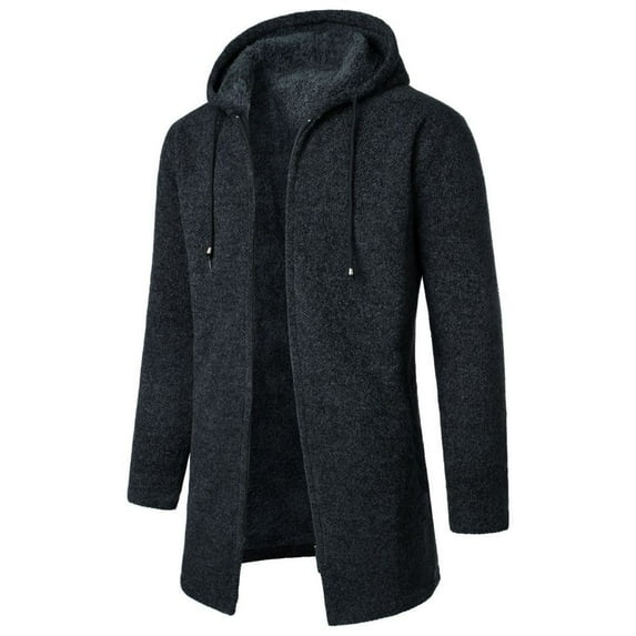 Dovford Mens Long Open Front Hooded Cardigan Sweater Winter Warm Lightweight Hooded Knitted Cardigan Sweaters with Pockets