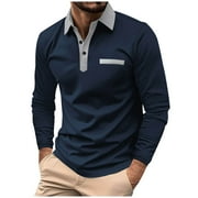 Dovford Mens Long Sleeve Polo Shirts Casual Cotton Polo T Shirt with Pocket Classic Button Collared Golf Shirt