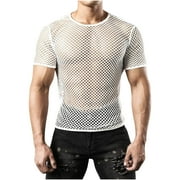 Dovford Mens Mesh Tops Cute Fishnet Semi Sheer Mesh T Shirt Crewneck See Through Mesh Short Sleeve Shirt Muscle Fishnet Tees