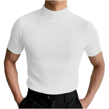 Dovford Mens Mock Turtleneck Sweater Short Sleeve Solid Color T-Shirts Basic Slim Fit Knitted Pullover Tees