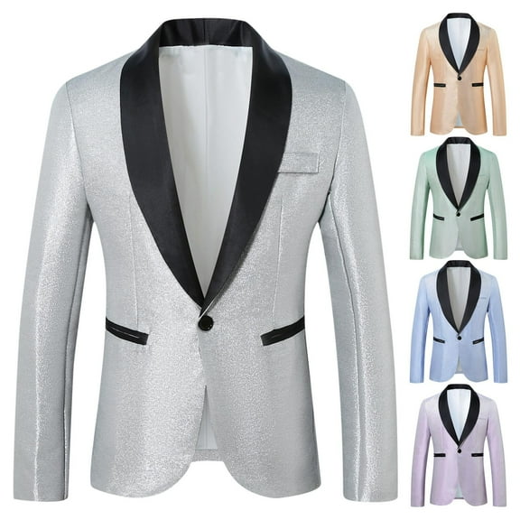 Dovford Mens One Button Sequin Dress Suit Jacket Party Festival Tuxedo Sport Coat